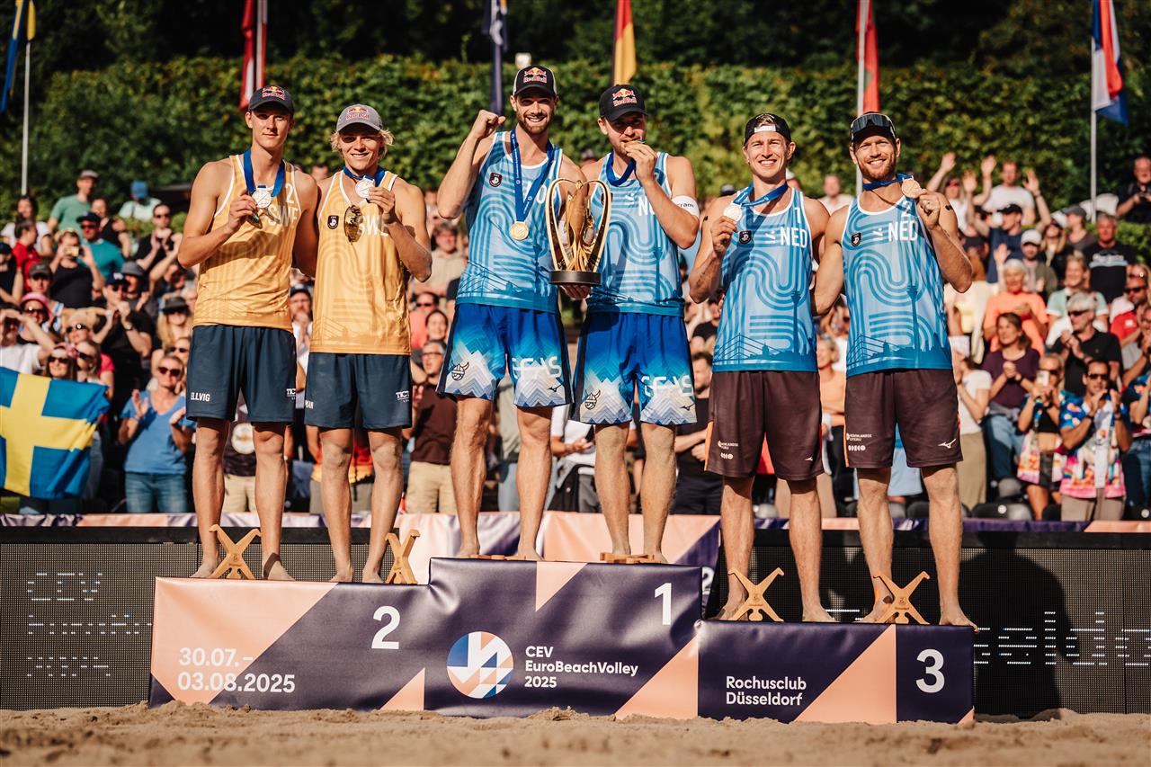 Norwegian men`s team on the EuroBeachVolley podium