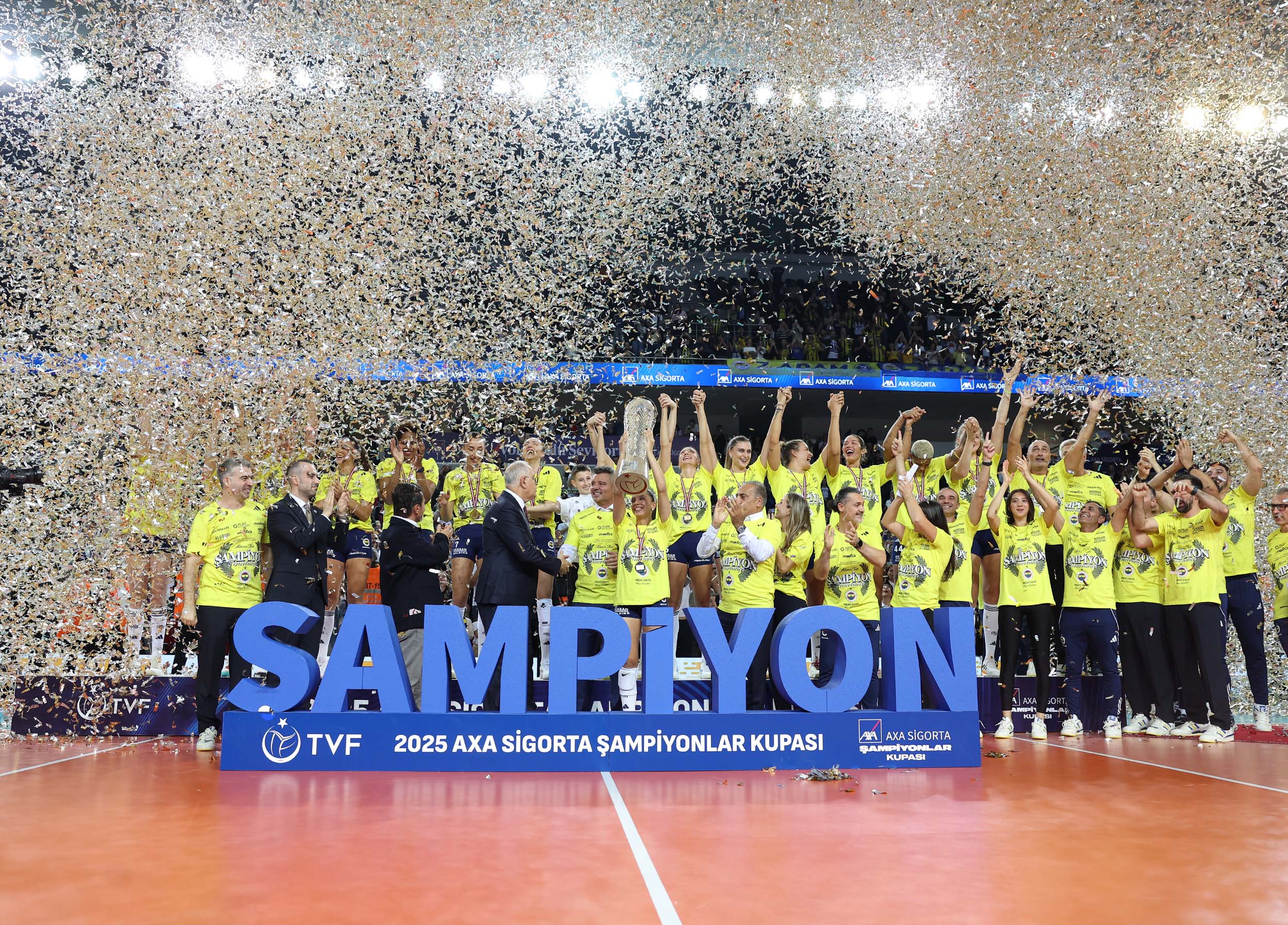Fenerbahce players in action during a volleyball match