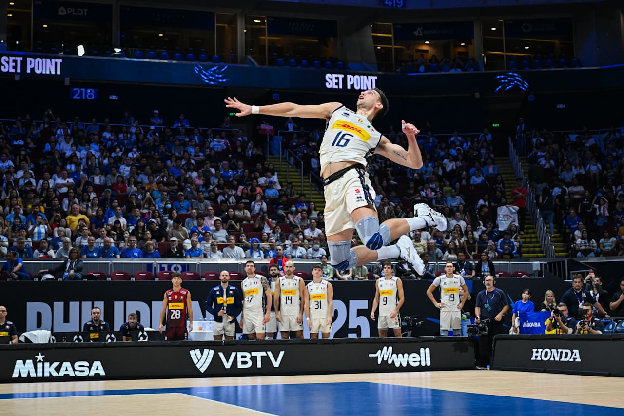 Italy Men`s Volleyball Team celebrating a point at the World Championship.