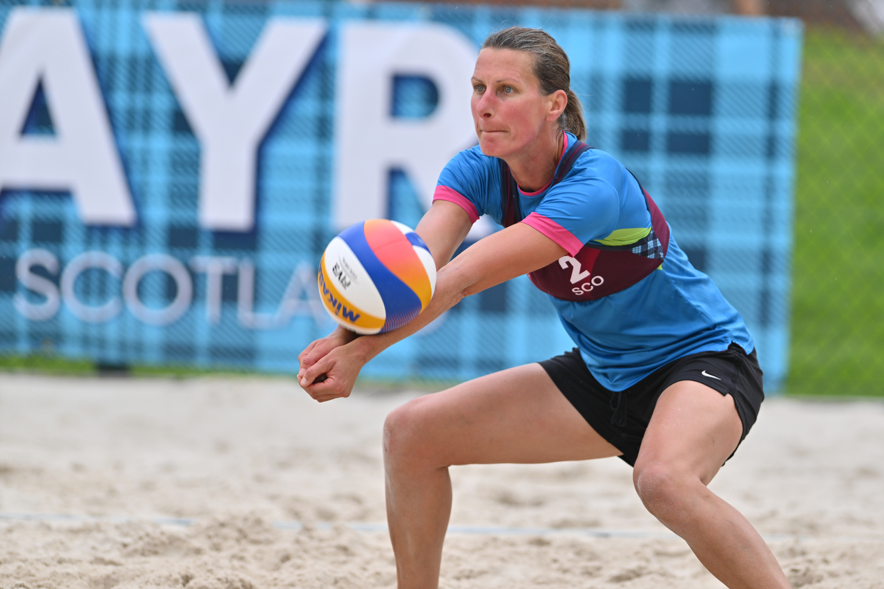 Scottish women`s beach volleyball team in intense action