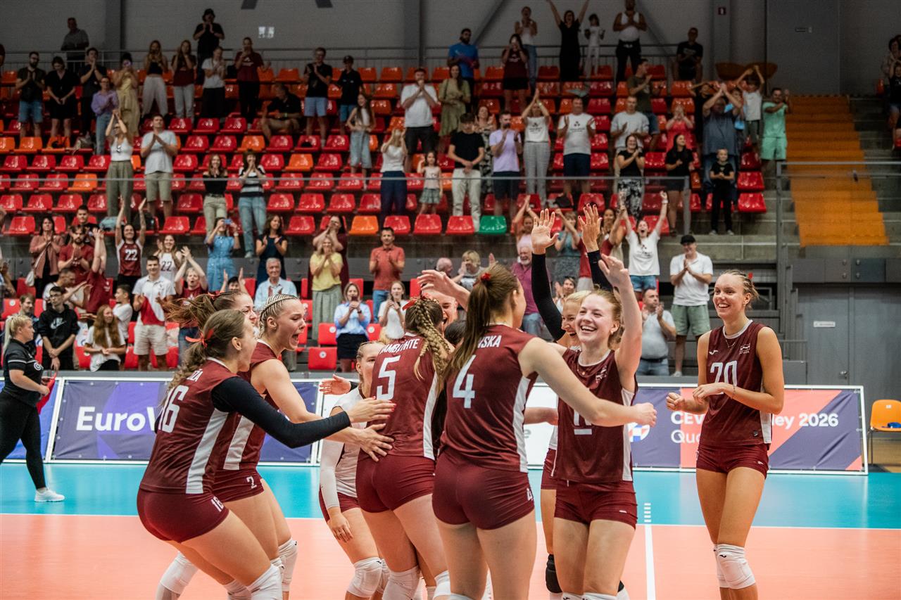 Team Latvia celebrating a victory