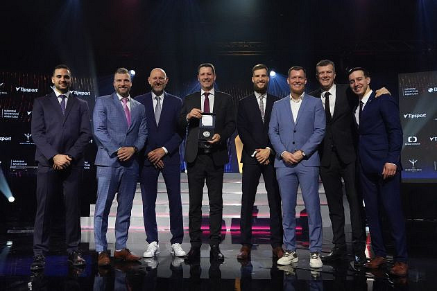 Members of the Czech team on stage at the Sports Team of the Year ceremony in Prague