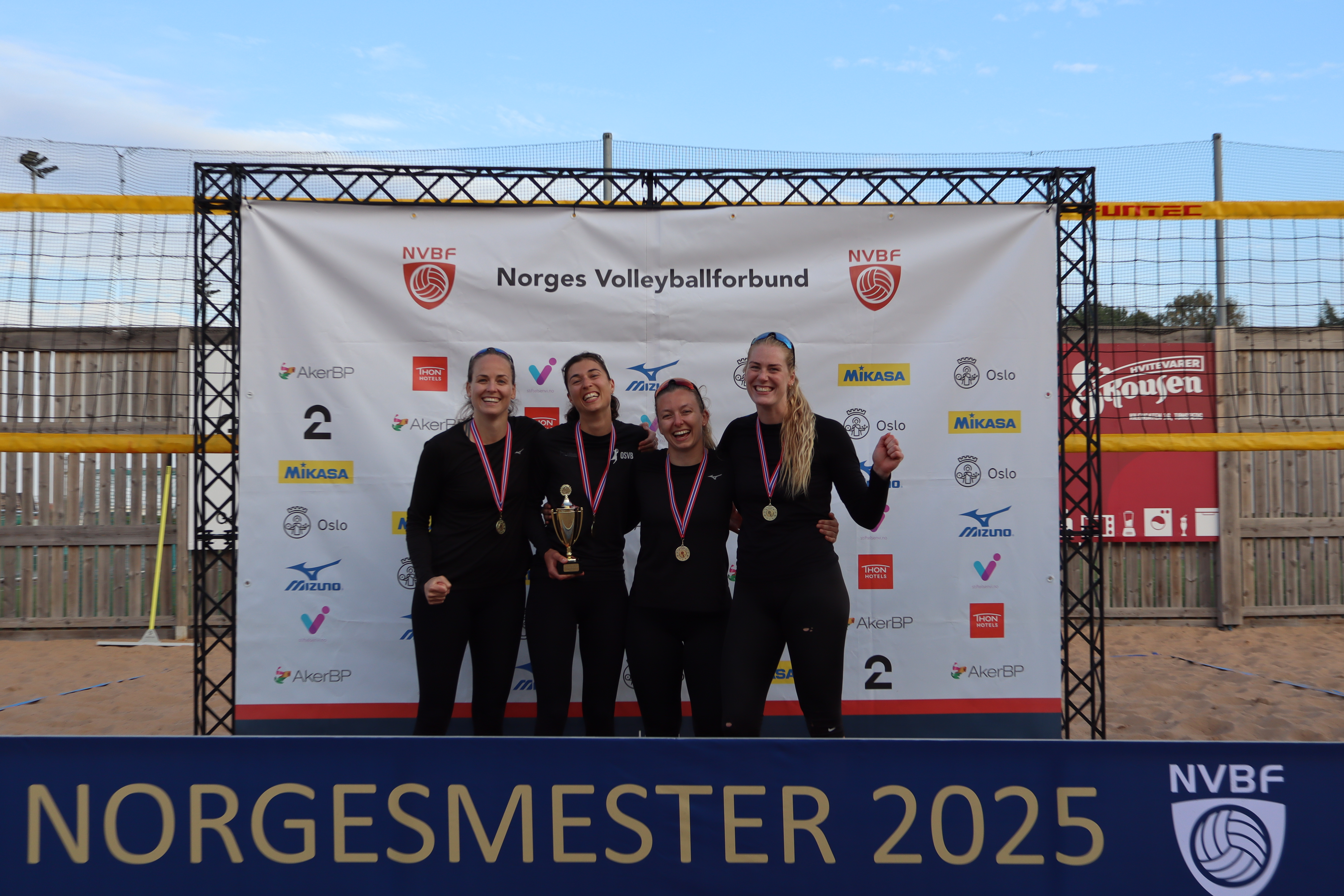 Oslo SVB women`s team celebrating victory at the Norwegian Beach Volleyball Club Championship