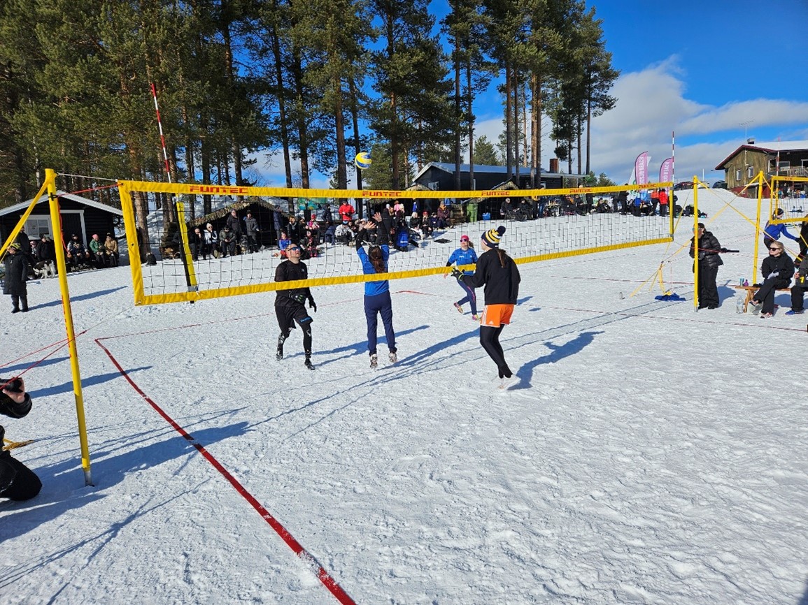 Norsjö players celebrating their bronze win in Snow Volleyball