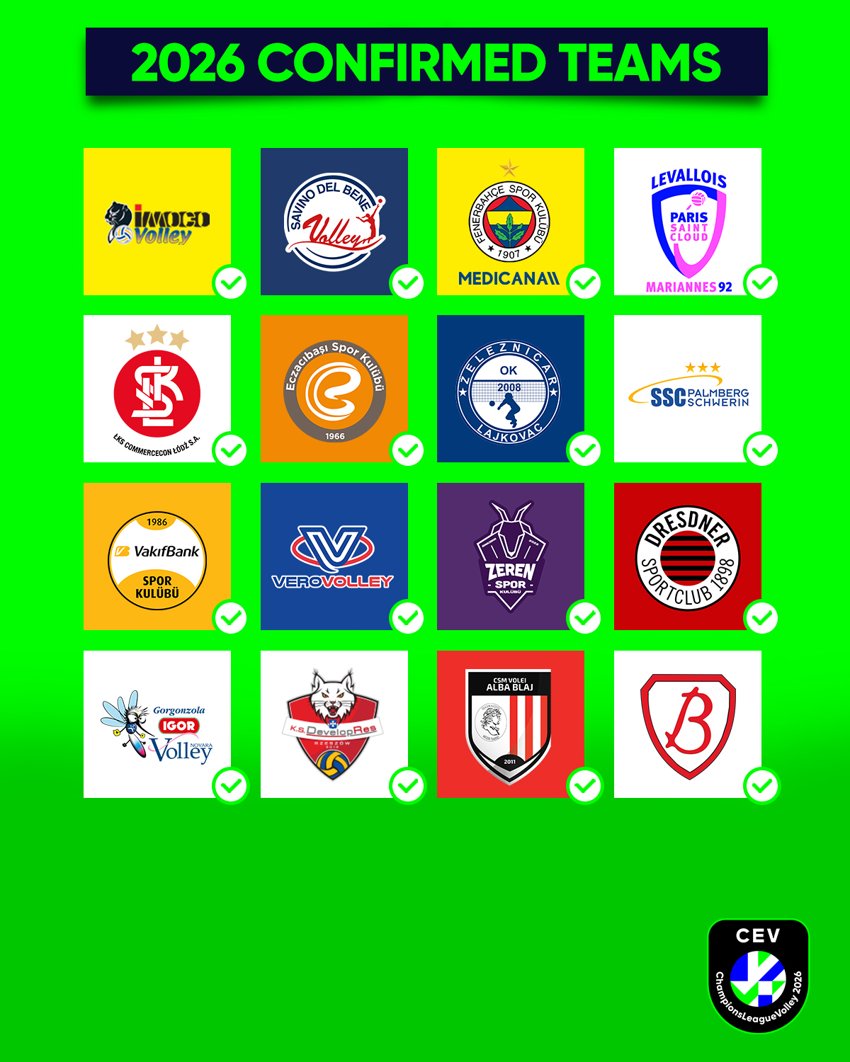 Confirmed Teams for CEV Women`s Champions League