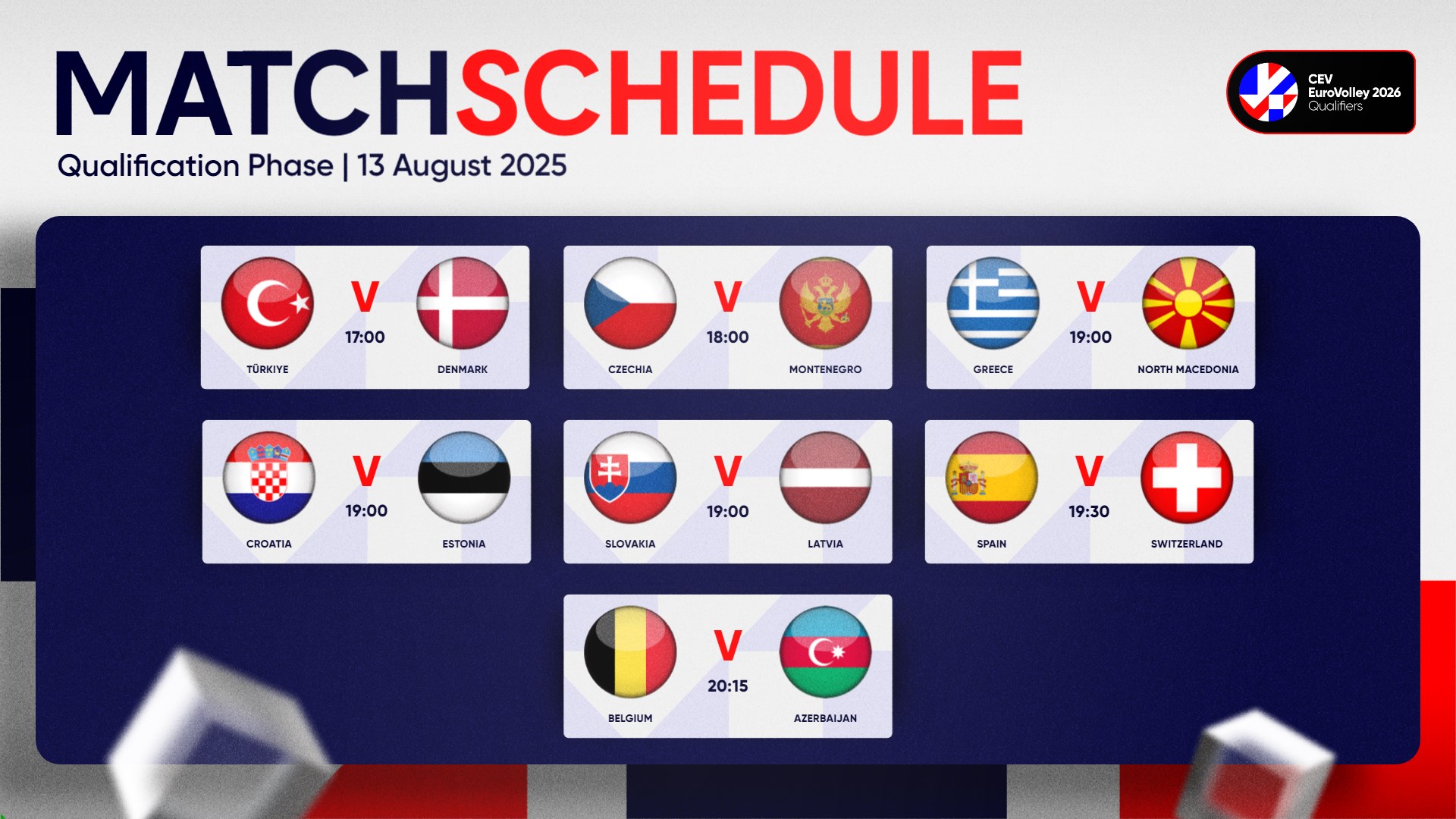 Calendrier des matchs de qualification de l`EuroVolley masculin 2026