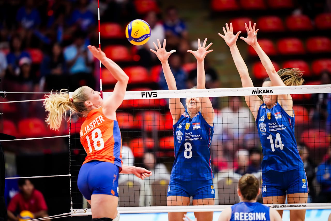 Netherlands vs Serbia volleyball match action
