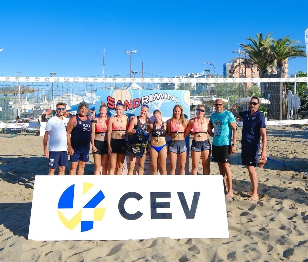 Award ceremony at WEVZA Beach Volleyball event in Rimini