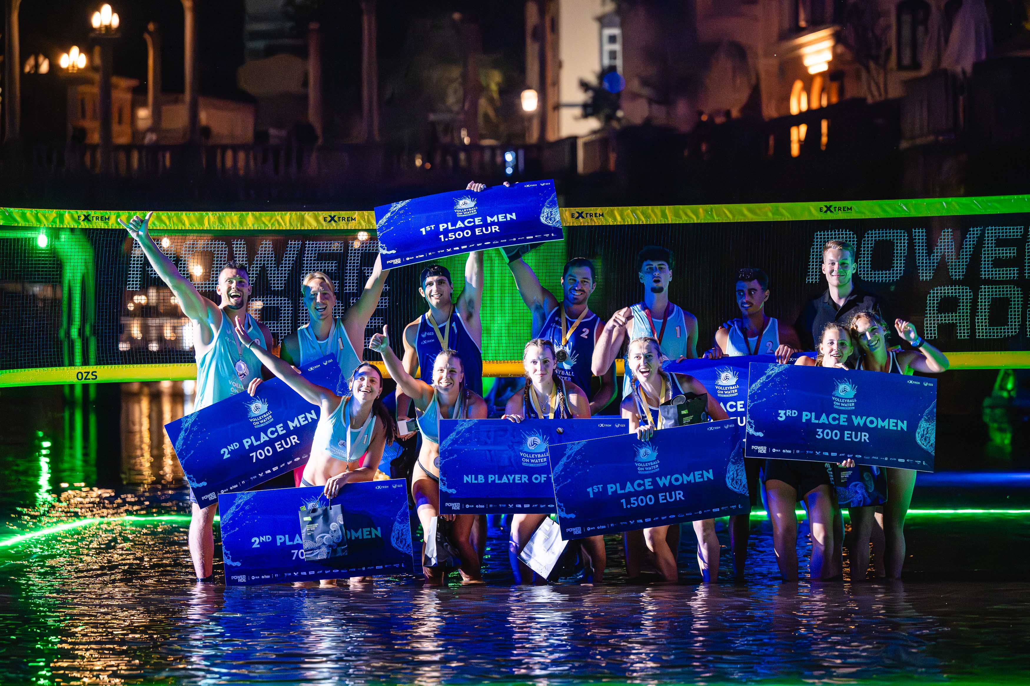 Winners and top players posing after the Volleyball on Water event.