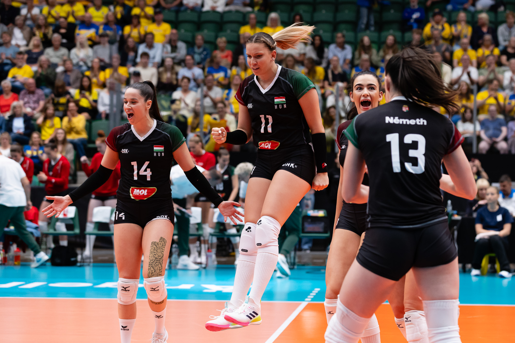 Hungarian volleyball team celebrating
