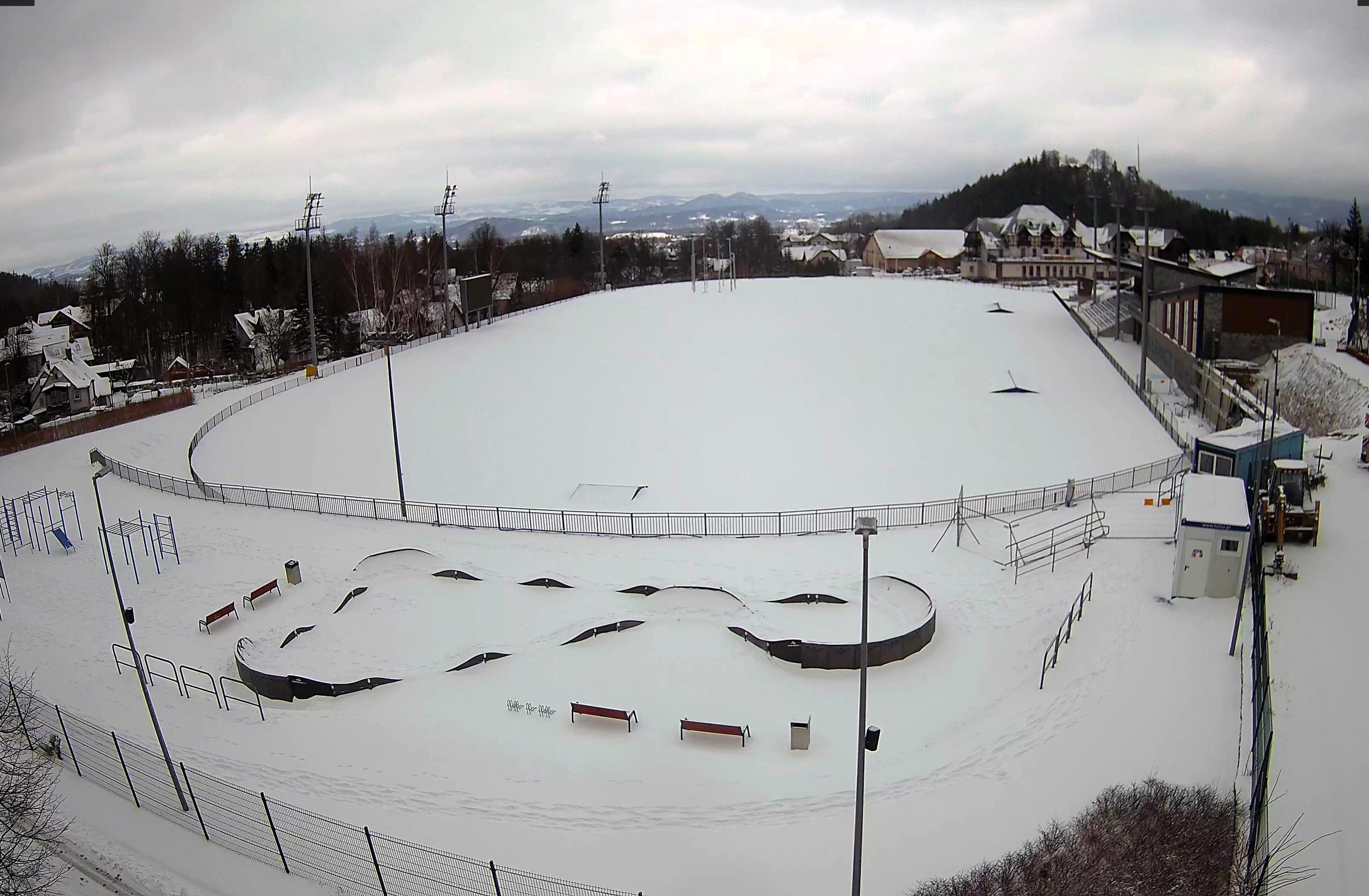 Snow volleyball court setup in Karpacz stadium