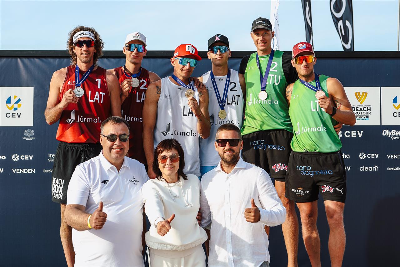 Latvian men`s beach volleyball podium in Jurmala