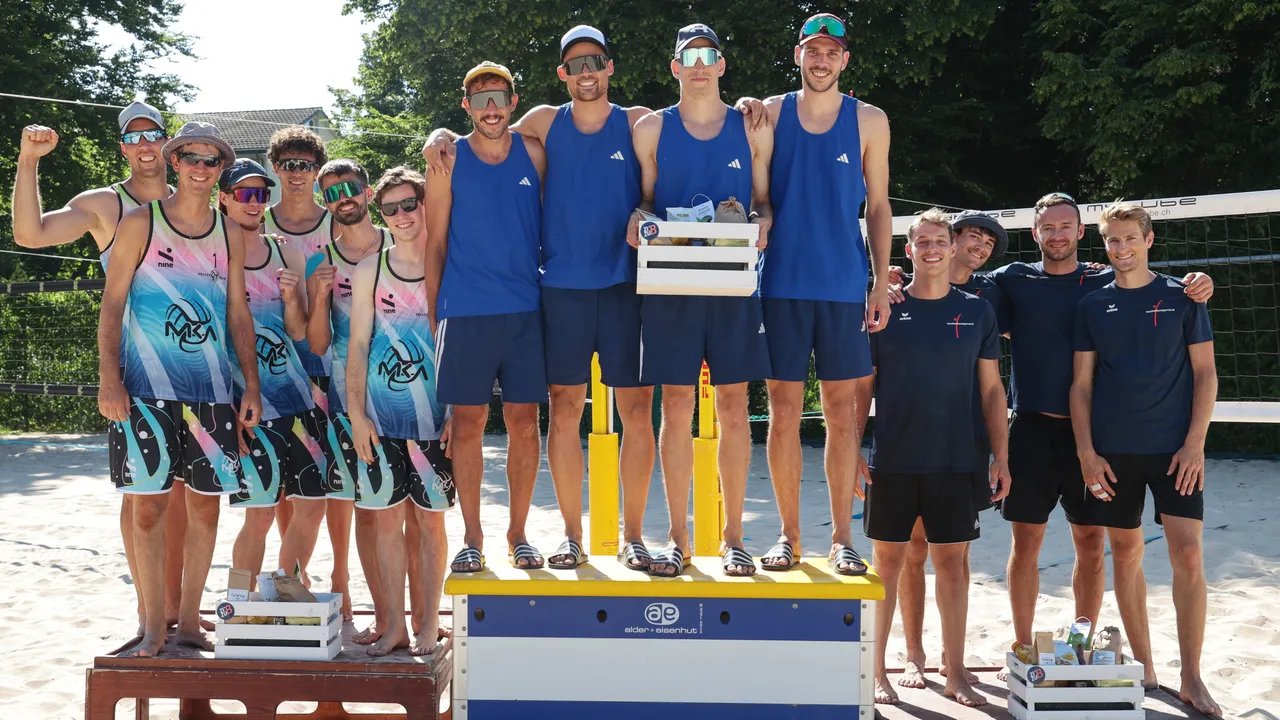 Nidau Volley men`s team celebrating victory