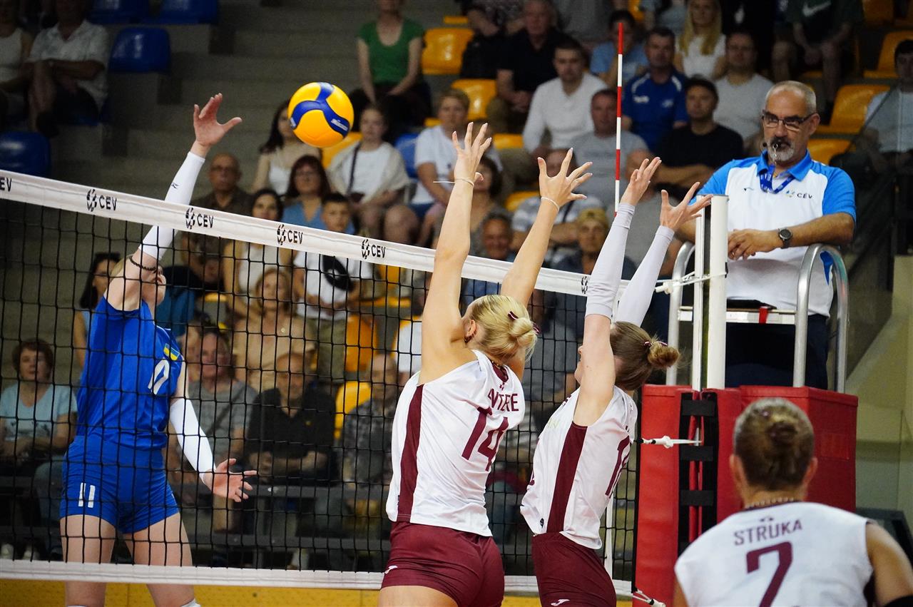 Ukraine and Latvia U22 women`s volleyball teams