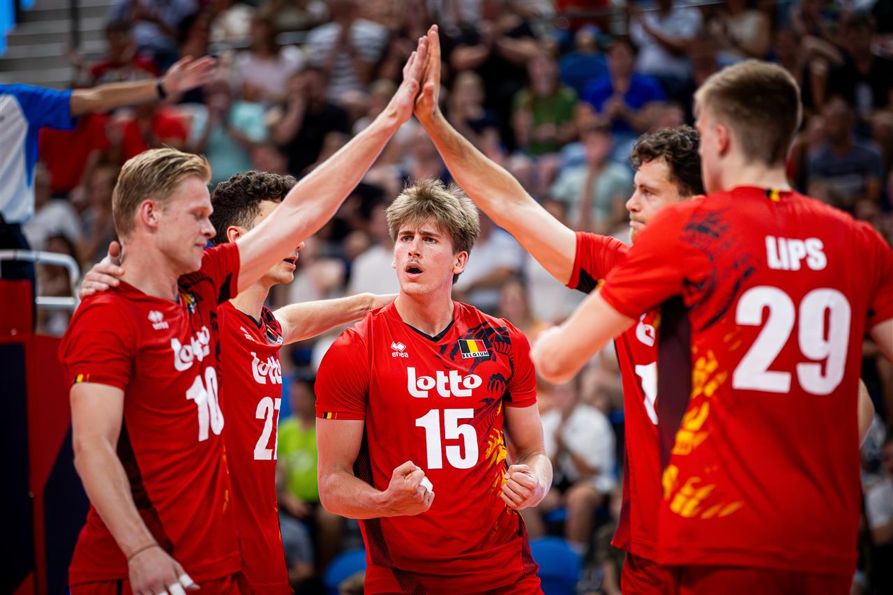 Belgian volleyball team in action during EuroVolleyM 2026 Qualifiers
